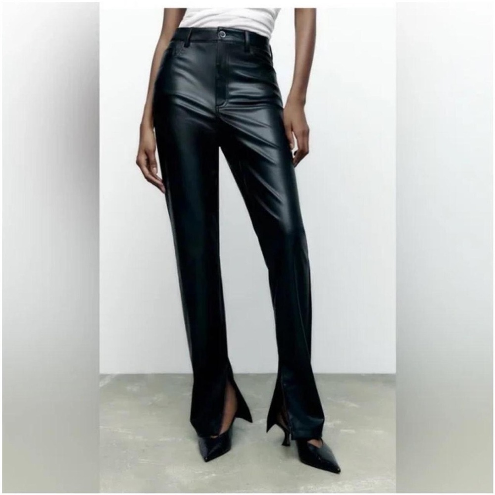 Zara Black Split Leg Faux Leather Pants